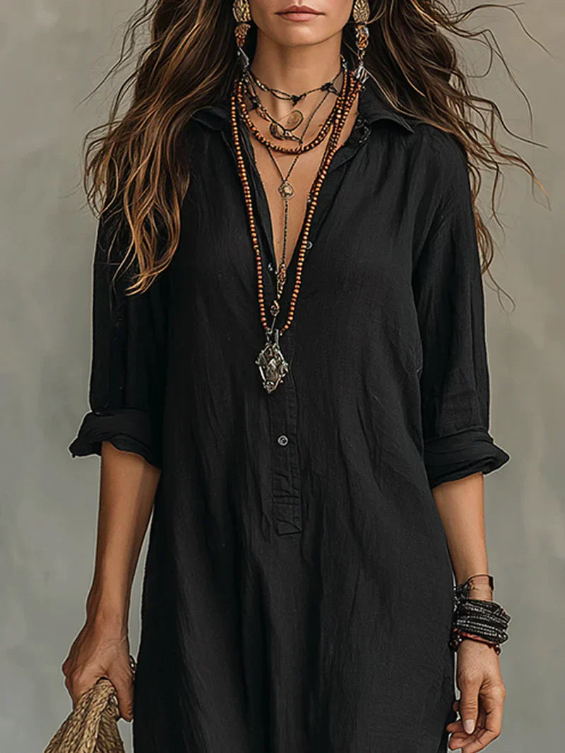 Céline | Vestido negro amplio con botones