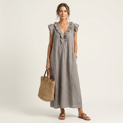Josette | Vestido elegante con volantes y escote en V