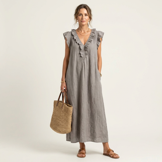 Josette | Vestido elegante con volantes y escote en V