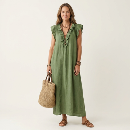Josette | Vestido elegante con volantes y escote en V