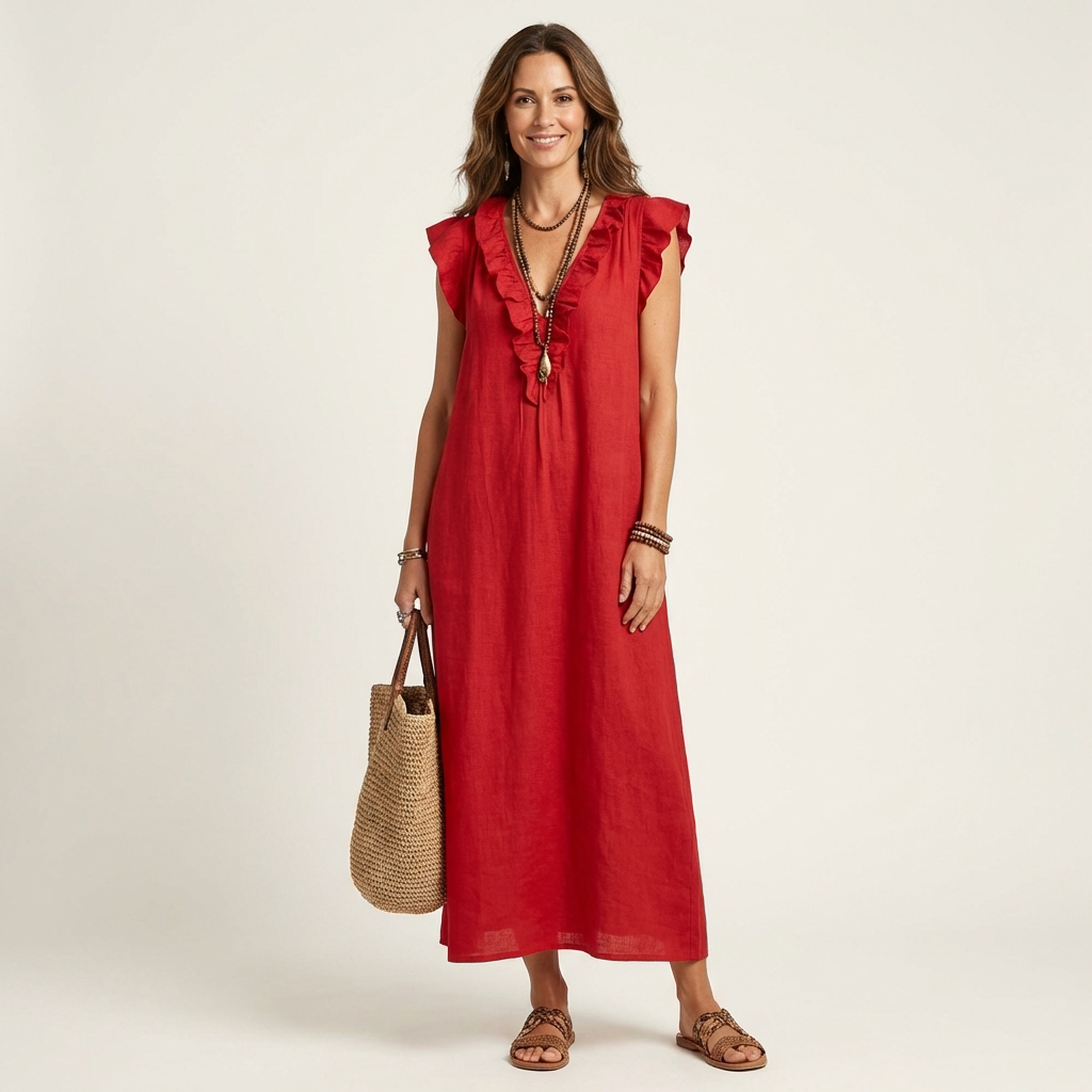 Josette | Vestido elegante con volantes y escote en V