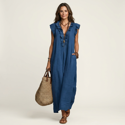 Josette | Vestido elegante con volantes y escote en V