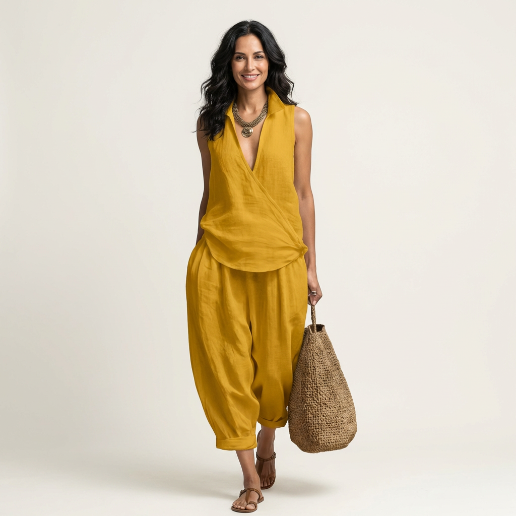 Wren | Conjunto de top cruzado y pantalones anchos