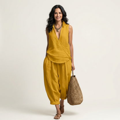 Wren | Conjunto de top cruzado y pantalones anchos