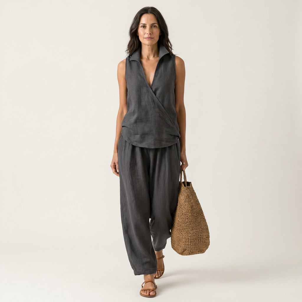 Wren | Conjunto de top cruzado y pantalones anchos