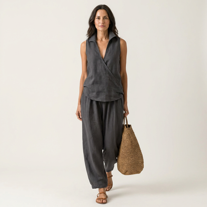Wren | Conjunto de top cruzado y pantalones anchos