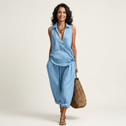 Wren | Conjunto de top cruzado y pantalones anchos