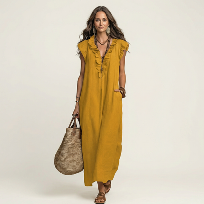 Josette | Vestido elegante con volantes y escote en V