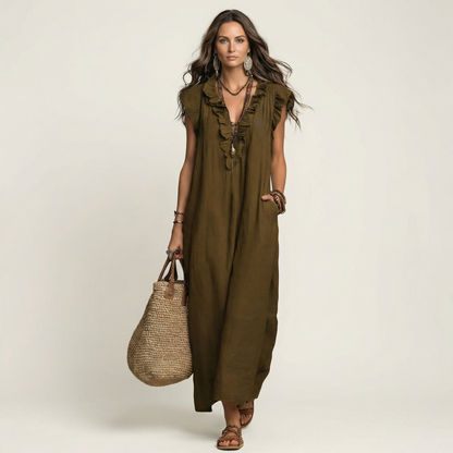 Josette | Vestido elegante con volantes y escote en V