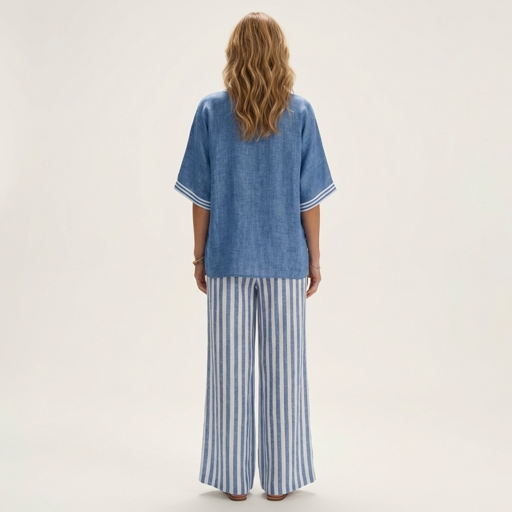 Giselle | Conjunto de escote en V y pantalones anchos a rayas