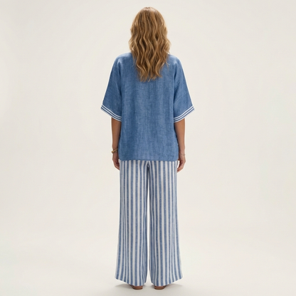 Giselle | Conjunto de escote en V y pantalones anchos a rayas