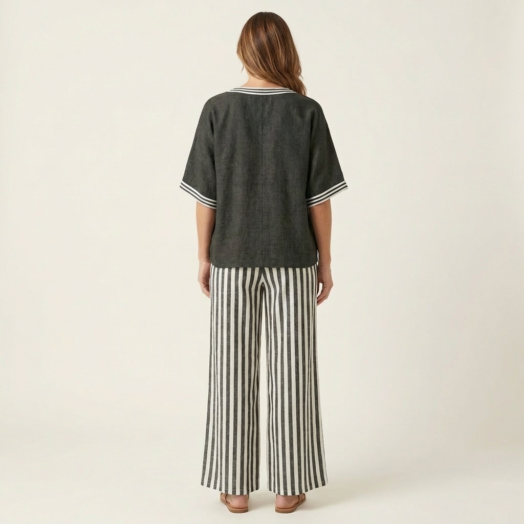 Giselle | Conjunto de escote en V y pantalones anchos a rayas