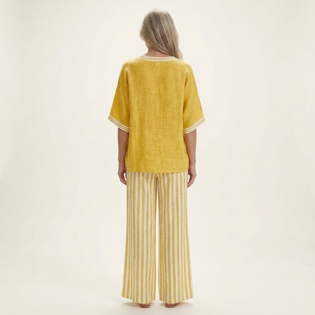 Giselle | Conjunto de escote en V y pantalones anchos a rayas
