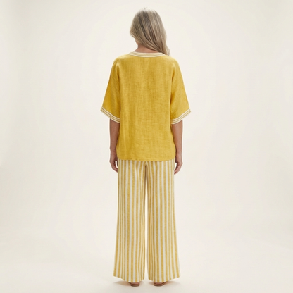 Giselle | Conjunto de escote en V y pantalones anchos a rayas