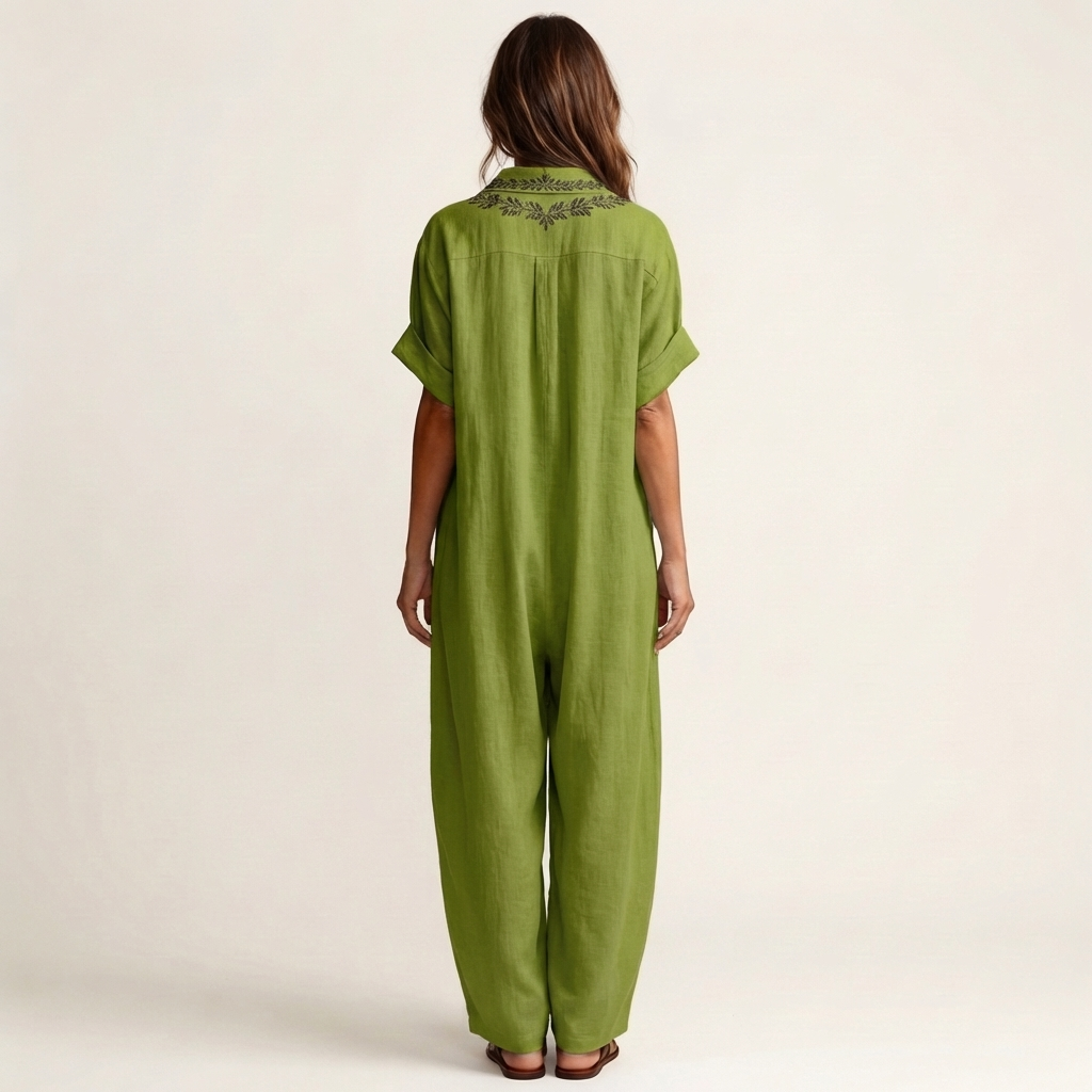 Petra | Vestido de lino con collar en V bordado