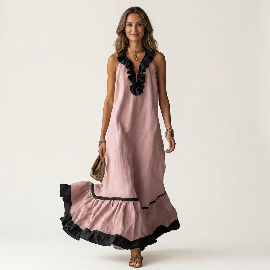 Seraphina | Vestido sin mangas con volantes y detalles en contraste