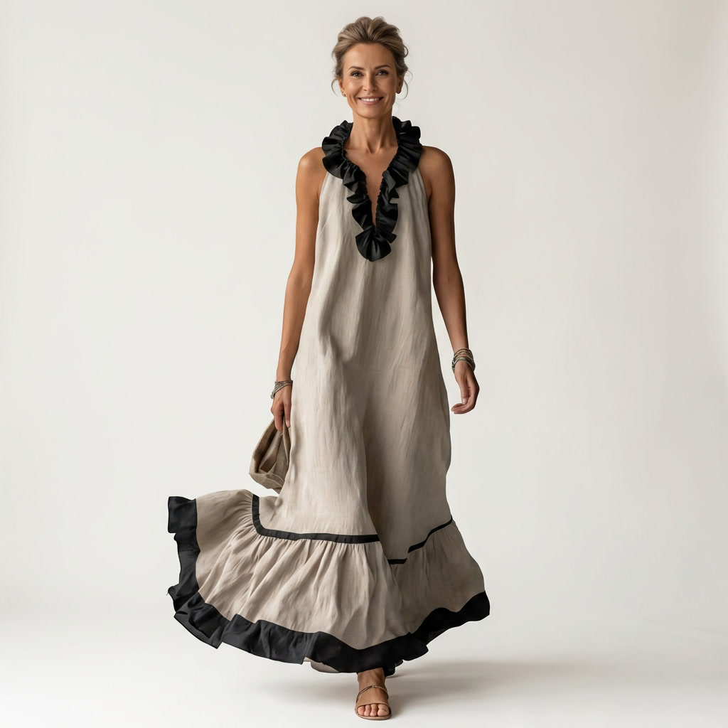 Seraphina | Vestido sin mangas con volantes y detalles en contraste