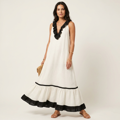 Seraphina | Vestido sin mangas con volantes y detalles en contraste