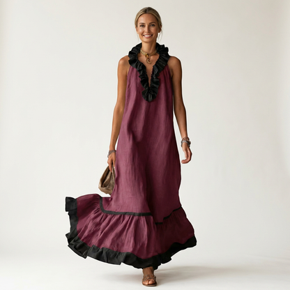 Seraphina | Vestido sin mangas con volantes y detalles en contraste