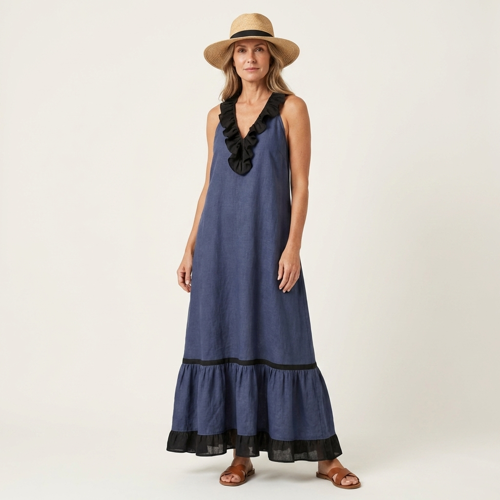Seraphina | Vestido sin mangas con volantes y detalles en contraste