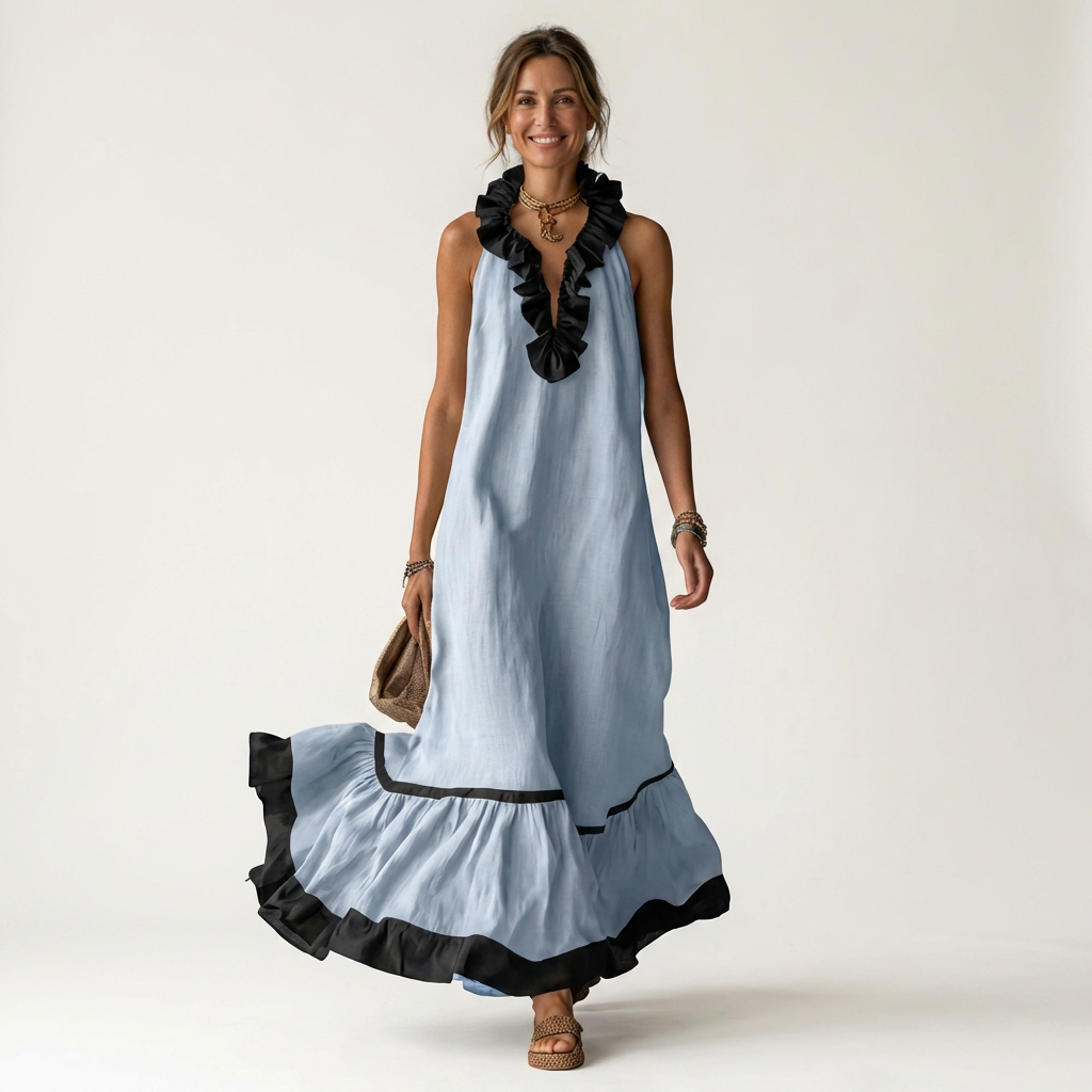 Seraphina | Vestido sin mangas con volantes y detalles en contraste