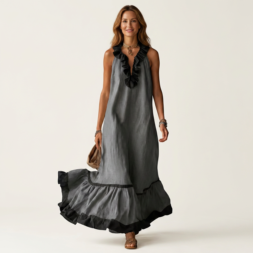 Seraphina | Vestido sin mangas con volantes y detalles en contraste