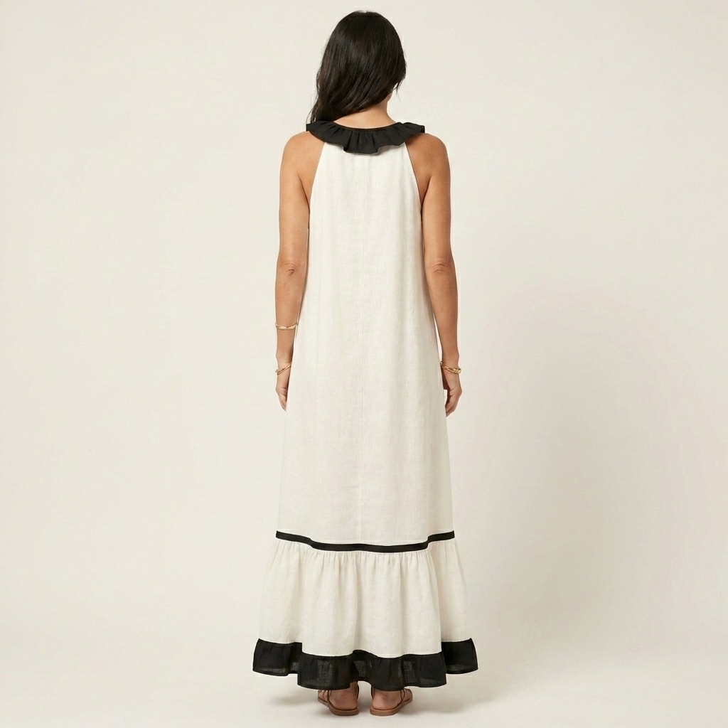 Seraphina | Vestido sin mangas con volantes y detalles en contraste