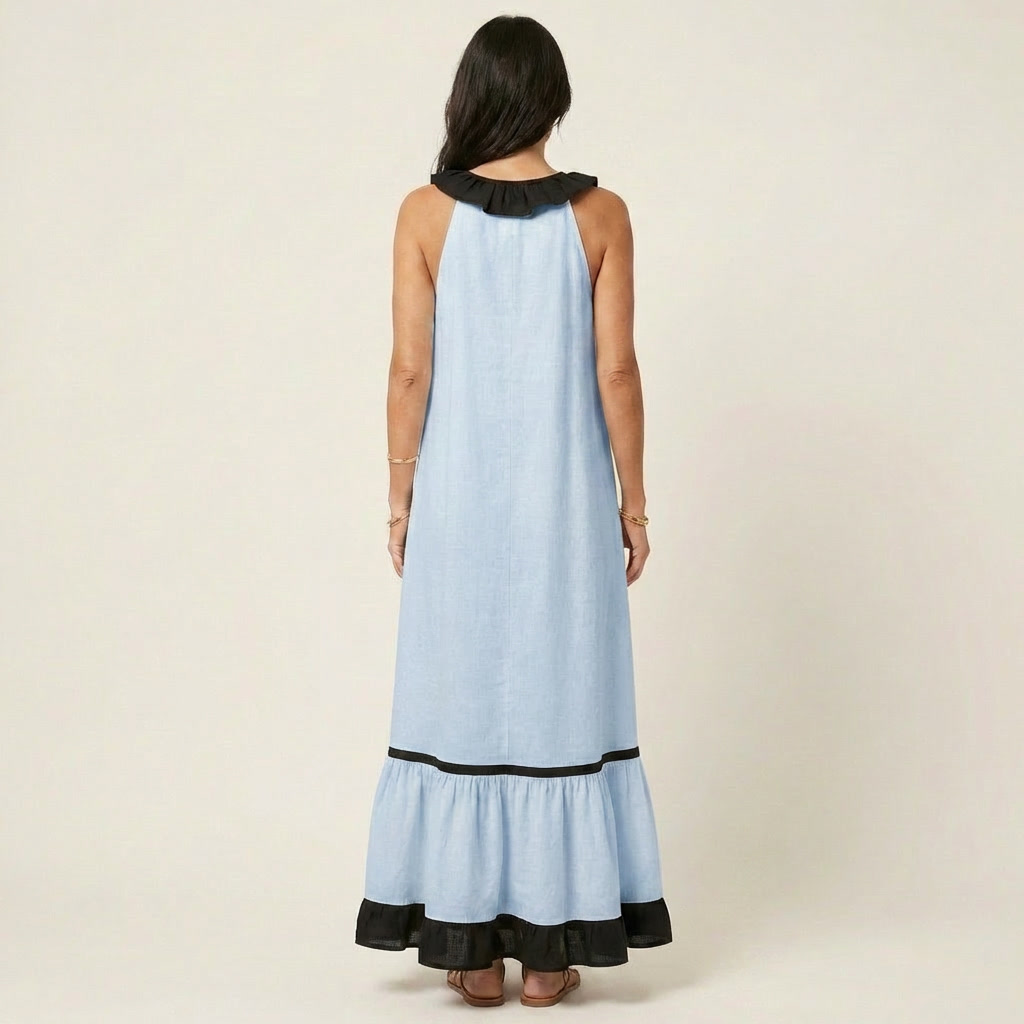 Seraphina | Vestido sin mangas con volantes y detalles en contraste
