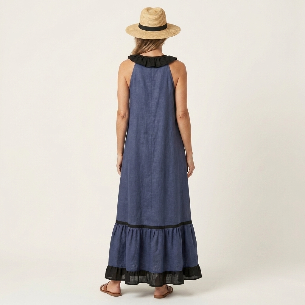 Seraphina | Vestido sin mangas con volantes y detalles en contraste