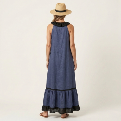 Seraphina | Vestido sin mangas con volantes y detalles en contraste