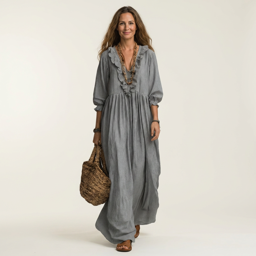 Paloma | Vestido de manga farol y escote en V con volantes