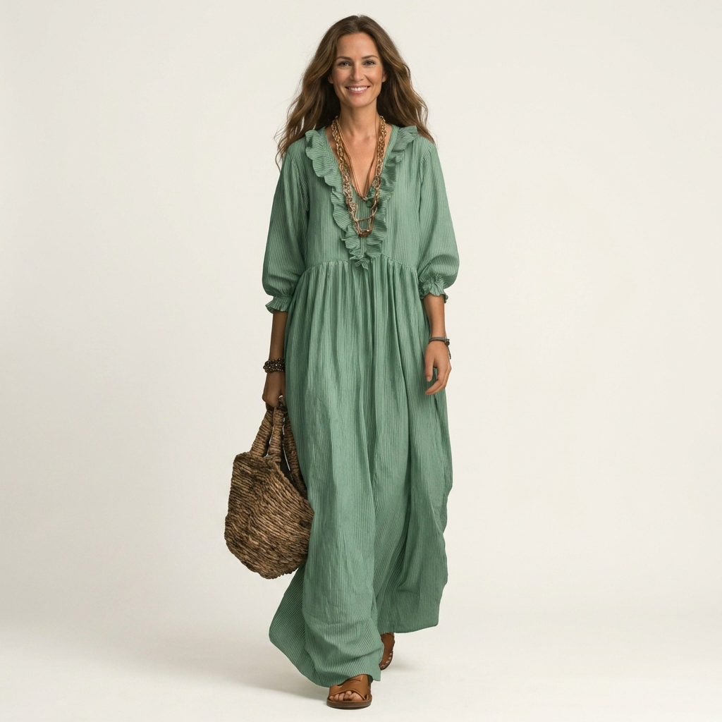 Paloma | Vestido de manga farol y escote en V con volantes