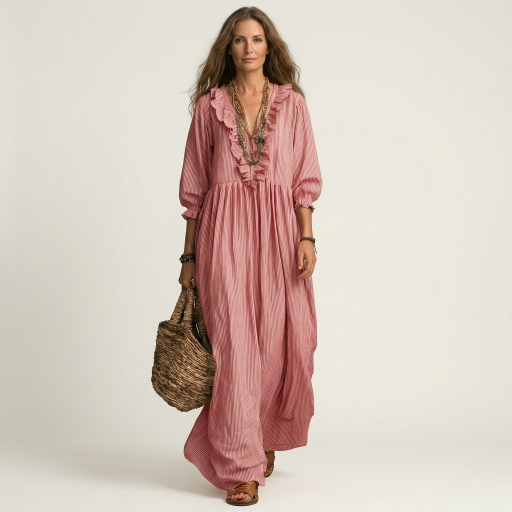 Paloma | Vestido de manga farol y escote en V con volantes