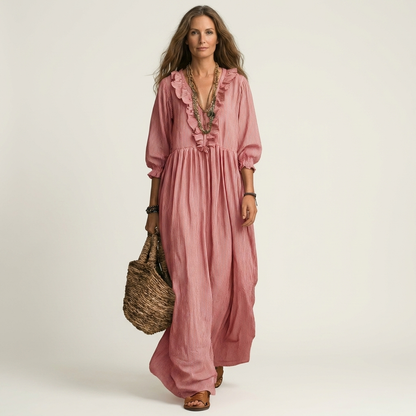 Paloma | Vestido de manga farol y escote en V con volantes