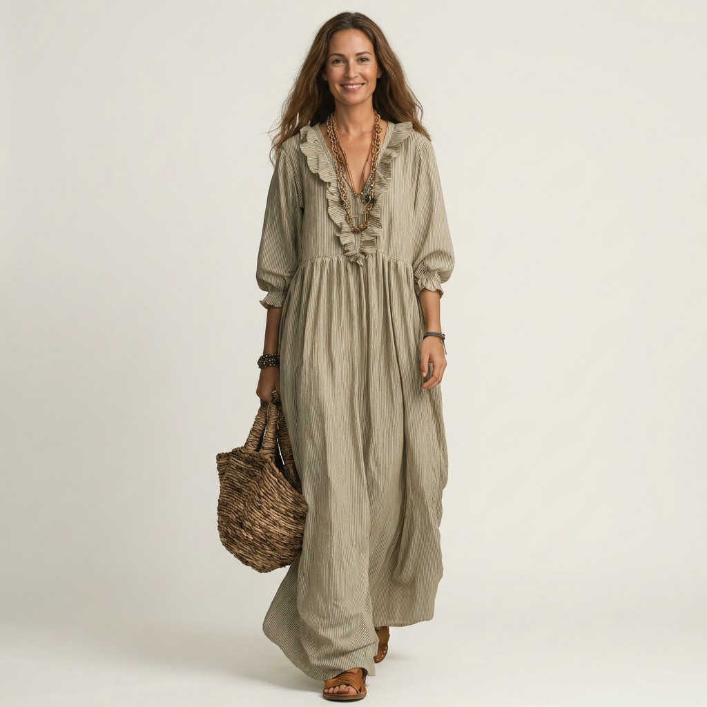 Paloma | Vestido de manga farol y escote en V con volantes