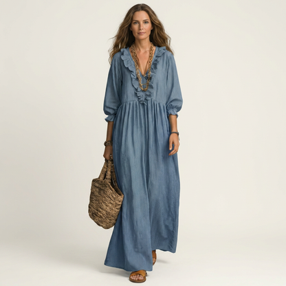 Paloma | Vestido de manga farol y escote en V con volantes