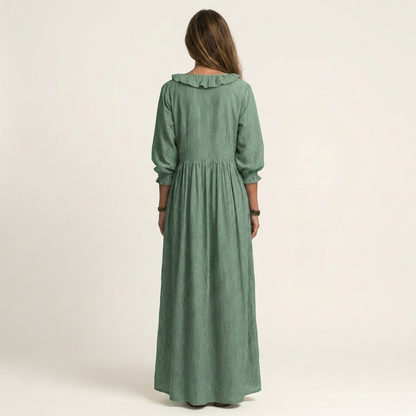 Paloma | Vestido de manga farol y escote en V con volantes