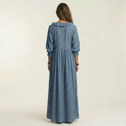 Paloma | Vestido de manga farol y escote en V con volantes