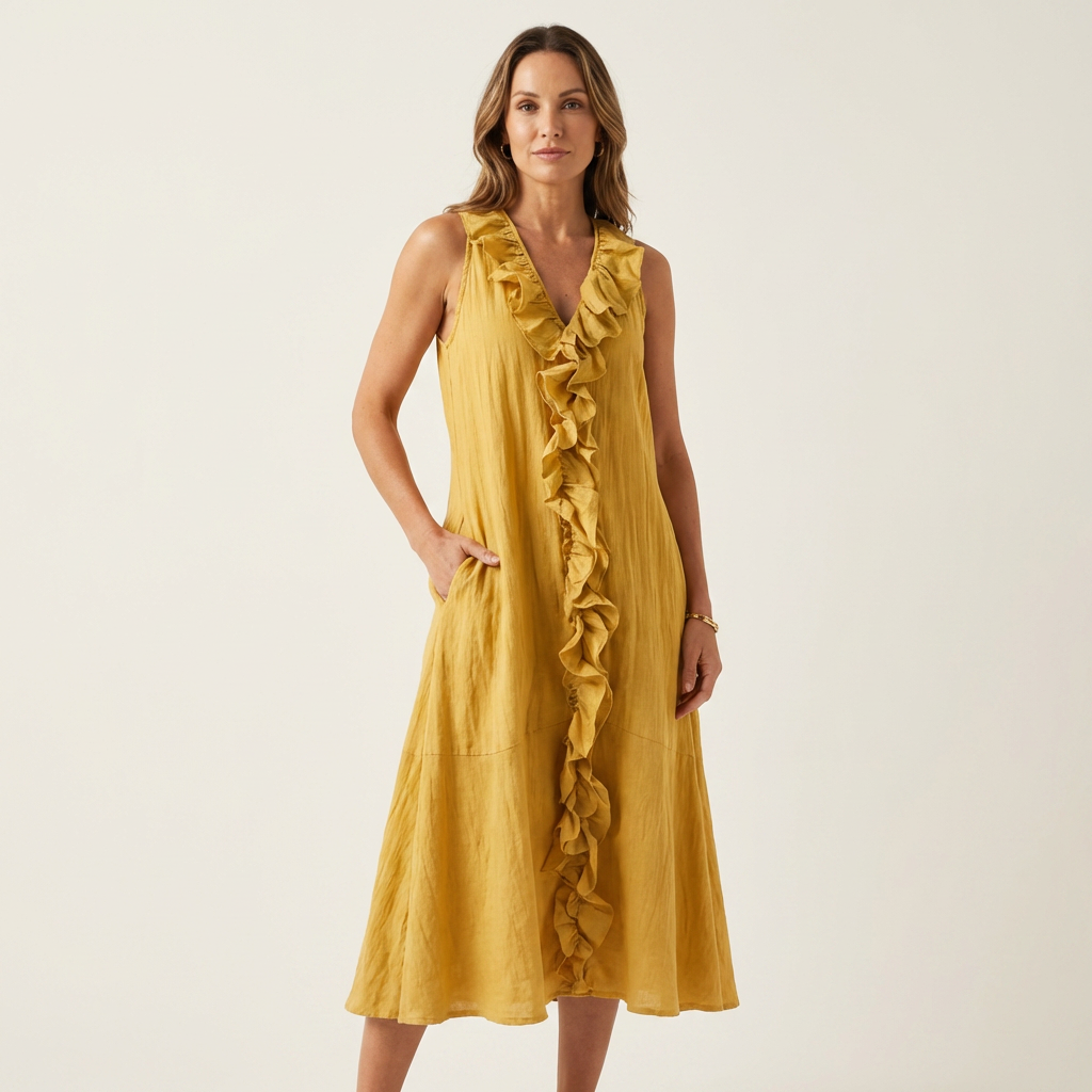 Violette | Vestido de lino sin mangas con volantes