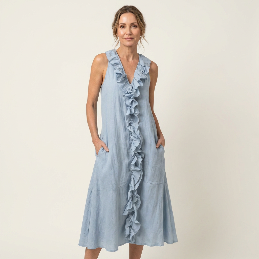 Violette | Vestido de lino sin mangas con volantes