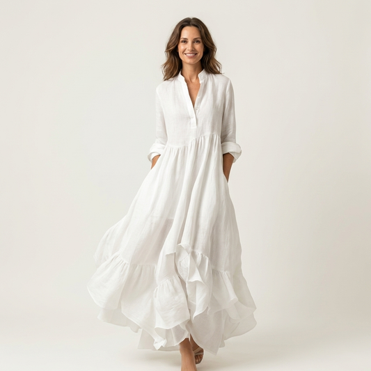 Adrianna | Vestido con cuello alto y volantes