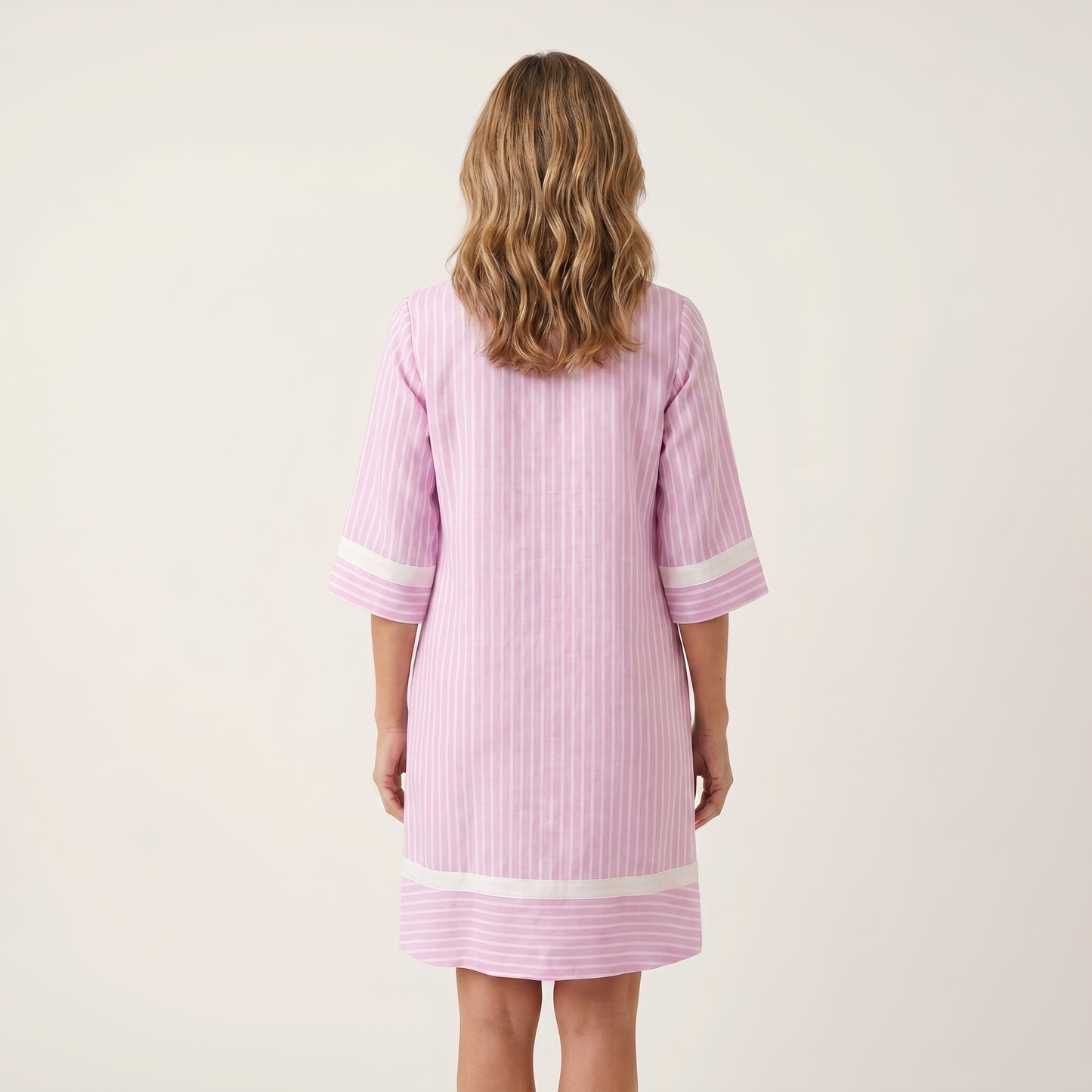 Solveig | Vestido de algodón con escote en V y rayas en contraste