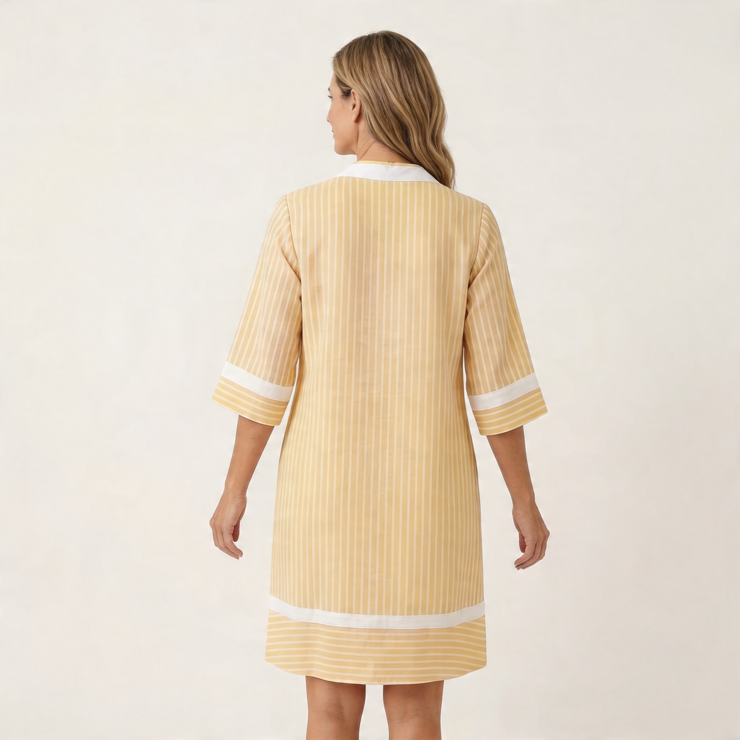 Solveig | Vestido de algodón con escote en V y rayas en contraste