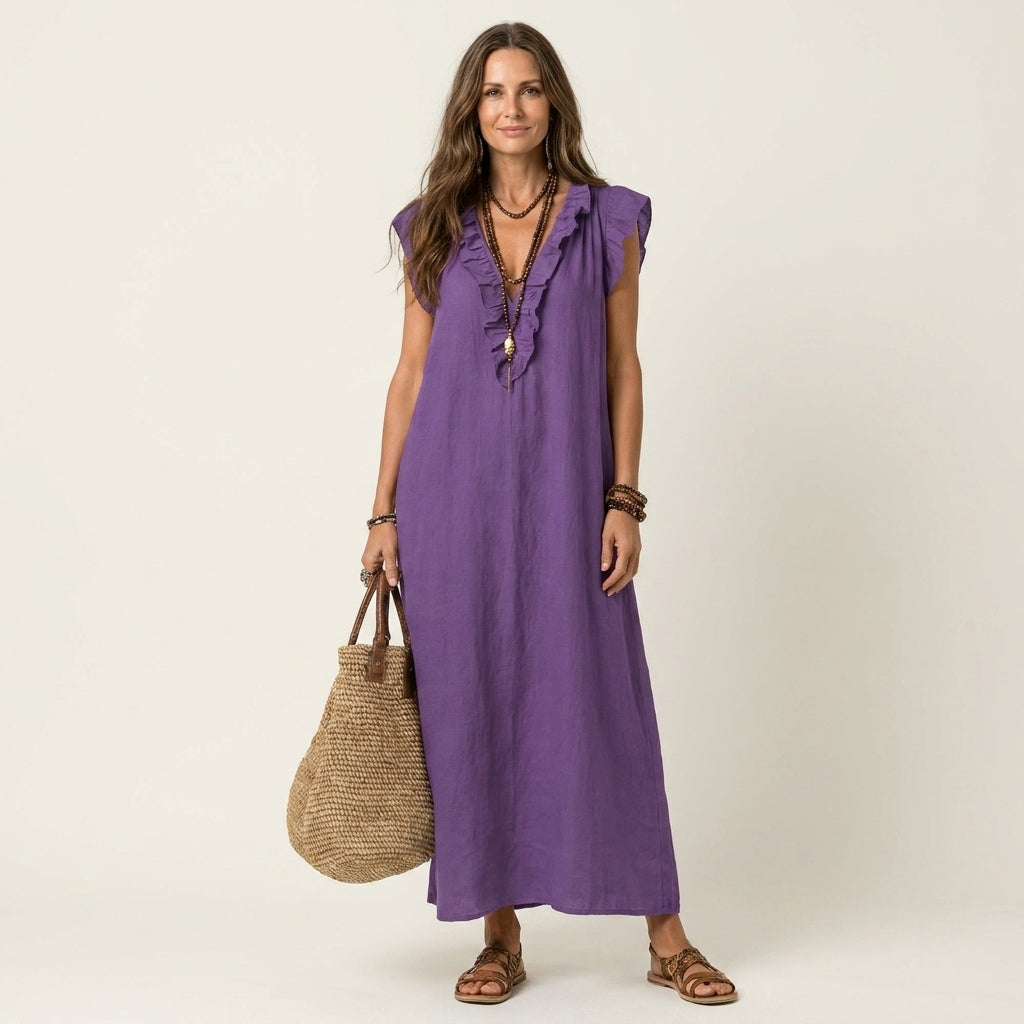 Josette | Vestido elegante con volantes y escote en V