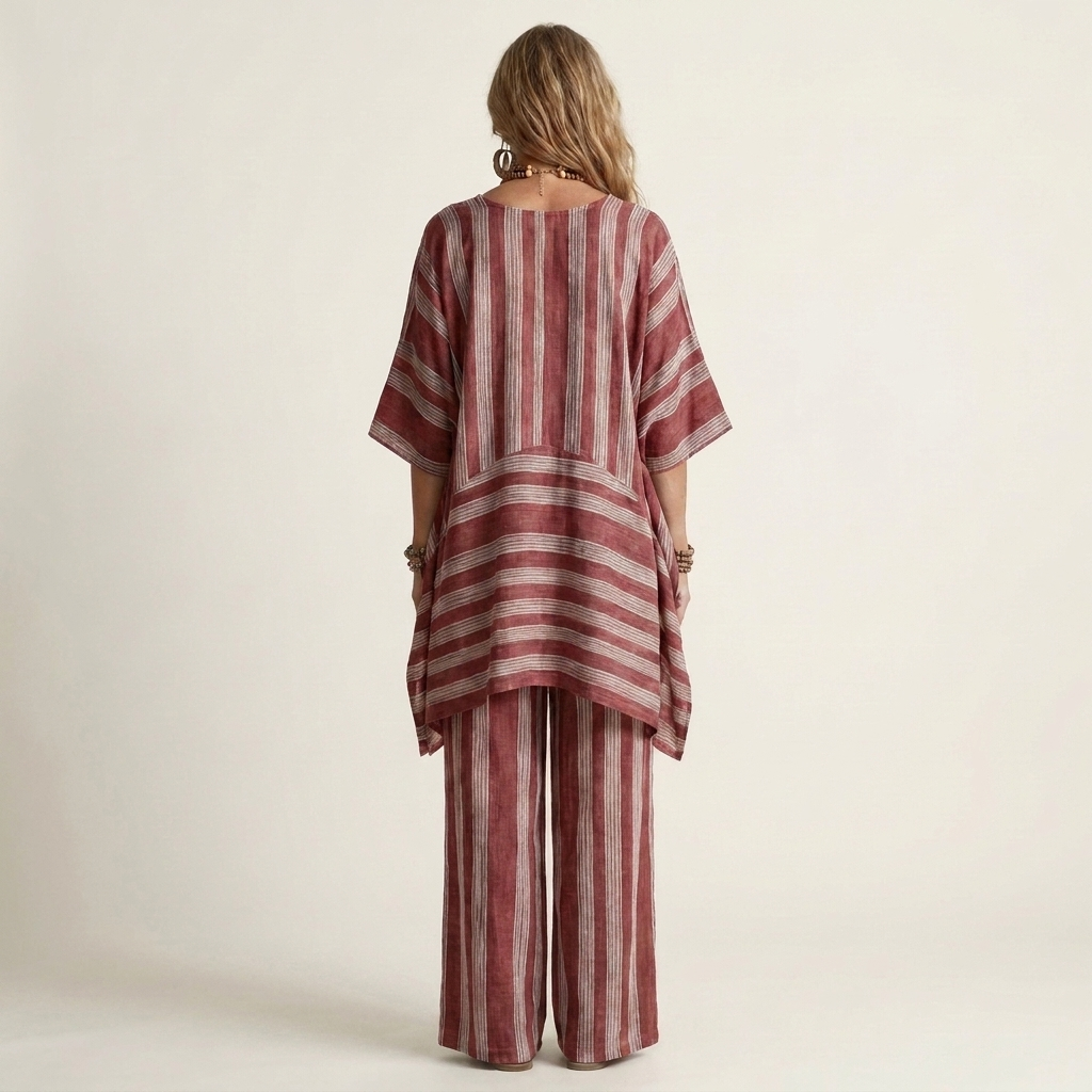Sasha | Conjunto de algodón-lino a rayas de 2 piezas