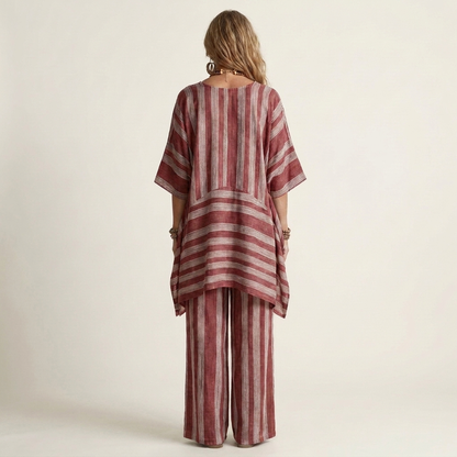Sasha | Conjunto de algodón-lino a rayas de 2 piezas